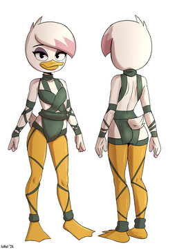 anthro butt clothed clothing cosplay feet female flat_chested hair looking_at_viewer membrane_(anatomy) short_hair simple_background solo standing tail toes webbed_feet white_background young young_anthro young_female ionai disney ducktales ducktales_(2017) lena_(ducktales) anatid anseriform avian bird duck 2026 absurd_res hi_res