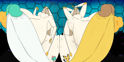 big_breasts big_penis breasts female fur genitals group huge_breasts huge_penis hyper hyper_genitalia hyper_penis macro_penis male male/female nipples penis penis_bigger_than_body shota size_difference white_body yellow_body yellow_fur yellow_nipples young necrobern nintendo pokemon generation_2_pokemon generation_3_pokemon generation_7_pokemon pheromosa pichu pokemon_(species) ralts ultra_beast digital_media_(artwork) hi_res