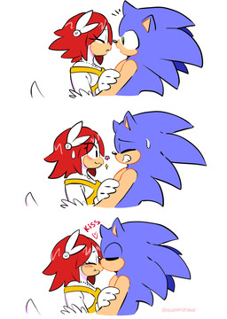 alternate_species anthro beak blue_body blue_fur blush blush_lines bodily_fluids brown_hair clothed clothed_anthro clothed_female clothing dress duo feathers female fully_clothed fully_clothed_anthro fully_clothed_female fur green_eyes hair kiss_on_beak kissing male quills_(anatomy) sweat sweatdrop white_body white_feathers quavernsfw sega sonic_the_hedgehog_(series) princess_elise_the_third sonic_the_hedgehog accipitrid accipitriform avian bird eagle eulipotyphlan hedgehog mammal hi_res