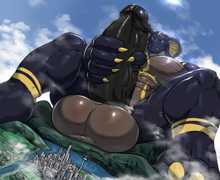 3_toes 5_fingers abs anthro balls big_balls big_penis biped black_body black_glans black_penis blue_eyes blue_sky bodily_fluids brown_balls brown_body brown_countershading brown_scales city claws closed_smile cloud countershading day dutch_angle erection fangs feet fingers front_view genital_fluids genital_focus genitals giga glans glistening glistening_balls glistening_genitalia glistening_glans glistening_penis hand_on_own_penis hand_on_penis humanoid_genitalia humanoid_penis knees_up leaking_precum looking_down macro male markings masturbation mountain mouth_closed muscular muscular_anthro muscular_male no_sclera non-mammal_balls on_ground outside pecs penile penile_masturbation penis penis_focus precum pupils scales sitting sitting_on_ground sky smile snake_hood solo teeth toe_claws toes vein veiny_penis ventral_scales yellow_claws yellow_fangs yellow_markings yellow_toe_claws masterelrest zel_(sibunakebos) cobra elapid_(snake) king_cobra reptile scalie snake 2025 hi_res