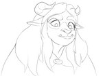 anthro crossgender fangs female hair horn lips mtf_crossgender simple_background solo teeth thick_bottom_lip white_background smeet_(artist) beauty_and_the_beast disney beast_(disney) monster 2023 black_and_white hi_res monochrome sketch