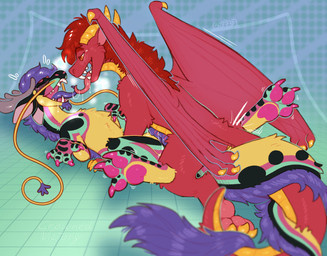 anal barbel_(anatomy) duo feral flesh_whiskers halftone_background kissing male male/male membrane_(anatomy) membranous_wings open_mouth pattern_background pawpads penetration pink_pawpads simple_background tail wings crownedvictory asian_mythology east_asian_mythology european_mythology mythology dragon eastern_dragon mythological_creature mythological_scalie scalie western_dragon 2023 absurd_res colorful_theme halftone hi_res