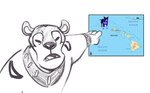 2024 4_fingers alien anthro blue_tiger_alien_(lilo_and_stitch) canid canine canis clothed clothing croquel digital_drawing_(artwork) digital_media_(artwork) disney domestic_dog extended_arm felid fingers gesture greyscale hand_gesture hawaii lilo_and_stitch looking_at_viewer mammal map monochrome narrowed_eyes open_mouth pointing simple_background sketch spacesuit two_soyjaks_pointing white_background