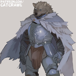 anthro armor blue_eyes bottomwear bulge cape clothed clothed_anthro clothed_male clothing facial_scar fully_clothed fully_clothed_anthro fully_clothed_male fur fur_cape fur_clothing grey_body grey_fur inner_thigh loincloth male male_anthro scar simple_background solo text catcrawl elden_ring fromsoftware blaidd_(elden_ring) canid canine canis mammal wolf 1:1 hi_res signature url