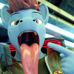 anthro blue_body blue_fur fur male mouth_shot open_mouth pointing_at_mouth solo tongue tongue_out uvula foxidro cd_projekt_red cyberpunk_2077 foxidro_(character) equid equine horse mammal 1:1 absurd_res animated hi_res high_framerate no_sound short_playtime webm