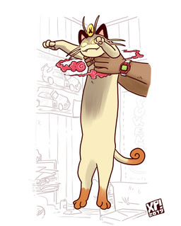 :3 ambiguous_focus ambiguous_gender barefoot carrying_another clock coin disembodied_hand duo fangs featureless_crotch feet feral fur glowing glowing_eyes pawpads paws sharp_teeth smile solo_focus teeth watch whiskers xsplosive longcat nintendo pokemon felid feline generation_8_pokemon gigantamax_meowth gigantamax_pokemon human mammal pokemon_(species) 2019 absurd_res hi_res meme