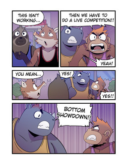 4_panel_comic angry anthro brown_body brown_fur clenched_teeth clothing cute_fangs dialogue eye_contact facial_horn fangs fist fur gloves_(marking) grey_body group horn long_nose looking_at_another male markings nose_horn shirt speech_bubble tank_top teeth text topwear t0l0k bert_(t0l0k) earl_(t0l0k) hector_(t0l0k) izzy_(t0l0k) haplorhine mammal monkey pilosan primate rhinoceros sengi sloth xenarthran comic english_text hi_res multiple_scenes