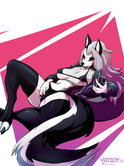5_fingers anthro big_breasts biped black_lipstick bra breasts cellphone claws clothed clothing collar electronics eyebrows eyelashes female fingers footwear fur hair holding_object jacket knee_highs knee_socks legwear lipstick looking_at_viewer makeup nipples panties phone simple_background smartphone smile socks solo thick_thighs toe_claws topwear underwear white_body white_fur verolzy hellaverse helluva_boss mythology loona_(helluva_boss) canid canid_demon canine demon hellhound mammal mythological_canine mythological_creature 2021 3:4 digital_media_(artwork) hi_res