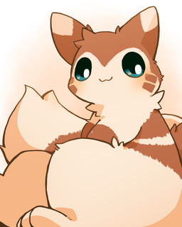 :3 ambiguous_gender blush blush_lines brown_body brown_fur ears_up feral fluffy fluffy_tail fur kemono looking_at_viewer multicolored_body multicolored_fur paws simple_background sitting solo tail tan_body tan_fur tuft white_background white_body white_fur ke_mo_suke nintendo pokemon furret generation_2_pokemon pokemon_(species) 2026 4:5 digital_media_(artwork) hi_res shaded simple_shading
