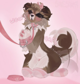 accessory anthro arf bdsm black_eyes black_sclera blush blush_lines bone_collar_tag bow_ribbon bow_tie bowl brown_body brown_fur chain clothing collar collar_only collar_tag container cuff_(restraint) dog_tail female first_person_view fur genitals good_girl hair_accessory hair_bow hair_ribbon handcuffed_together handcuffs humanoid_genitalia kneeling leash leashed_collar leashed_pov legwear metal_cuffs natural_colors nude nude_anthro nude_female pattern_clothing pattern_legwear pattern_stockings pawpads pet_bowl petplay pink_background pink_collar pink_handcuffs pink_pawpads pink_stockings pink_tongue pink_vulva praying_hands puppyplay restraints ribbons roleplay simple_background solo stockings striped_clothing striped_legwear striped_stockings stripes tail tail_motion tailwag tongue vulva white_body white_fur woof_(sound_effect) shieshuqqq fan_character canid canine mammal