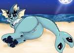 10_eyes anus beach blue_body female feral genitals light looking_at_viewer lying moon moonlight multi_eye night pussy seaside solo tail peachcreamsicle nintendo pokemon eeveelution generation_1_pokemon pokemon_(species) vaporeon