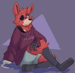 anthro clothed clothing exposed_endoskeleton eye_patch eyewear feet femboy hook hook_hand machine male sitting sitting_on_ground solo pop2hotzz five_nights_at_freddy's scottgames foxy_(fnaf) animatronic canid canine fox mammal robot 2022 digital_media_(artwork)