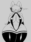 anthro big_breasts breasts clothing female legwear lingerie solo text thick_thighs tights wide_hips jhenightfox julie_(jhenightfox) canid canine fox mammal better_version_at_source black_and_white hi_res irreplaceable_bvas monochrome unavailable_at_source