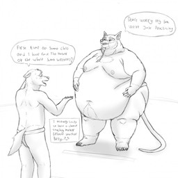 anthro belly big_belly duo humanoid_hands male moobs navel nipples obese obese_male overweight overweight_male sumo text gxwolfzilla teenage_mutant_ninja_turtles master_splinter brown_rat canid canine mammal murid murine rat rodent 1:1 2015 english_text hi_res monochrome