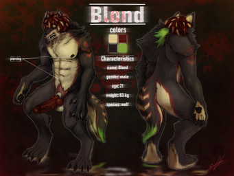 anthro balls big_penis claws curly_hair erection fangs genitals hair half-erect knot looking_at_viewer male musclegut muscular muscular_anthro muscular_male nipples nude penis piercing pubes side_view solo standing teeth text toe_claws ankor_ba mythology blond_(blond_the_werewolf) canid canine canis mammal mythological_canine mythological_creature werecanid werecanine werecreature werewolf wolf 4:3 english_text hi_res model_sheet