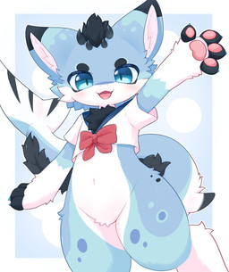 4_horns abstract_background anthro big_eyes black_body black_fur black_hair black_nose blush blush_lines bow_tie chest_tuft claws clothing crop_top crop_top_only digitigrade dipstick_ears ear_markings eyebrows femboy finger_claws fingerless_(marking) fingerless_gloves_(marking) front_view fur gesture gloves_(marking) grey_body grey_fur hair happy horn inner_ear_fluff kemono looking_at_viewer male mane markings multi_horn multicolored_body multicolored_ears multicolored_fur navel on_one_leg open_mouth open_smile outline pawpads pink_pawpads pink_tongue pupils red_bow_tie shirt smile solo standing tail thick_thighs tongue topwear tuft waving white_body white_clothing white_crop_top white_fur white_outline white_topwear wide_hips shirom mythology dragon fish furred_dragon furred_scalie furred_shark hybrid marine mythological_creature mythological_scalie scalie shark 2025 digital_media_(artwork) hi_res portrait shaded soft_shading three-quarter_portrait