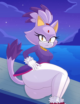 anthro big_butt black_nose bottom_heavy bottomwear breasts butt clothed clothing dipstick_tail eyelashes female forehead_gem front_view fur gem gloves handwear looking_at_viewer markings pants purple_body purple_clothing purple_fur purple_topwear solo tail tail_markings thick_thighs topwear white_body white_bottomwear white_clothing white_fur white_gloves white_handwear white_pants wide_hips yellow_eyes fromariels sega sonic_the_hedgehog_(series) blaze_the_cat domestic_cat felid feline felis mammal absurd_res hi_res
