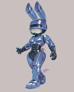 anthro armor cybernetics dipstick_ears ear_markings eyebrows eyelashes female fur glistening grey_body grey_fur headgear helmet machine multicolored_ears solo senorkah disney robocop_(franchise) zootopia judy_hopps robocop cyborg european_rabbit lagomorph leporid mammal oryctolagus rabbit 2025 hi_res