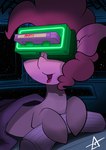 bedding blanket female open_mouth pink_body solo virtual_reality visor ahekao friendship_is_magic hasbro my_little_pony vhs pinkie_pie_(mlp) absurd_res hi_res