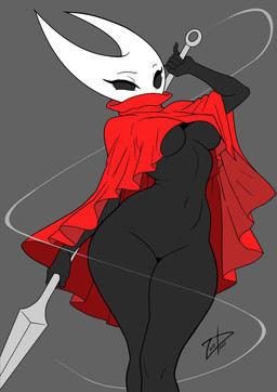 black_body breasts cape clothing covered_nipples female red_cape red_clothing solo under_boob zoobastik hollow_knight_(franchise) team_cherry hornet_(hollow_knight) arthropod humanoid insect hi_res signature