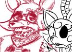 2015 animatronic anthro artist brush canid canine creating_art exposed_endoskeleton female five_nights_at_freddy's five_nights_at_freddy's_2 fox foxy_(fnaf) inkyfrog lipstick looking_at_viewer machine makeup male mammal mangle_(fnaf) paintbrush painter painting robot scottgames simple_background solo white_background