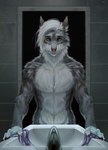 anthro detailed_background fur green_eyes grey_body grey_fur looking_at_viewer male solo whiskers white_body white_fur conditional_dnp latex_(artist) canid canine mammal 2021 digital_media_(artwork) hi_res