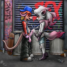 3_toes alley anthro backwards_baseball_cap backwards_hat balls barefoot baseball_cap big_balls big_penis biped bite biting_lip biting_own_lip black_bottomwear black_clothing black_markings black_pants blush blush_lines bodily_fluids bottomwear claws clothed clothing comparing comparing_penis cum cum_on_arm cum_on_balls cum_on_body cum_on_clothing cum_on_feet cum_on_footwear cum_on_hand cum_on_penis cum_on_shoes cumshot day duo ejaculation feet fingerless_(marking) footwear foreskin frottage genital_fluids genitals gloves_(marking) half-closed_eyes hat headgear headwear humanoid_genitalia humanoid_penis leaking_precum leg_markings male male/male markings messy narrowed_eyes neck_tuft nipple_piercing nipples open_bottomwear open_clothing open_mouth open_pants open_shorts outside pants partially_clothed penile penis penis_size_difference penises_touching piercing pink_nose plantigrade precum red_body self_bite sex shoes shorts skateboard small_but_hung sneakers socks_(marking) tan_body teeth toe_claws toeless_(marking) toes topless topless_anthro topless_male topwear trash_can tuft vehicle vest white_body white_markings young young_anthro young_but_hung young_male pux devolver_digital nintendo pokemon volvy american_opossum generation_8_pokemon hisuian_form hisuian_zorua mammal marsupial pokemon_(species) regional_form_(pokemon) 1:1 2023 hi_res