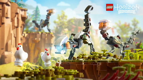 1_eye ambiguous_feral ambiguous_gender avian_caruncle black_eyes blue_eyes blue_sky cloud comb_(anatomy) day dewlap_(anatomy) dot_eyes evergreen_tree female female_feral feral grass grey_body grey_tail group head_crest larger_ambiguous larger_feral light looking_at_another machine metallic_body midair multicolored_body orange_eyes outside pine_tree plant simple_eyes size_difference sky smaller_female smaller_feral standing tail text title tree wattle white_tail gael_chauvet horizon_(series) lego sony_corporation sony_interactive_entertainment avian bird chicken galliform phasianid robot robot_feral watcher_(horizon) 16:9 2025 3d_(artwork) adobe_photoshop_(artwork) autodesk_maya_(artwork) colored crossover digital_media_(artwork) english_description english_text hi_res lighting official_art shaded widescreen