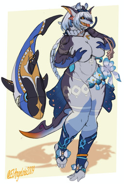 abs anthro big_breasts big_butt breast_squish breasts butt female genitals hand_on_breast navel non-mammal_breasts non-mammal_navel non-mammal_vulva solo squish thick_thighs transformation vulva elangelote genshin_impact mihoyo mythology mualani_(genshin_impact) aquatic dragon fish koolasuchus mythological_creature mythological_scalie scalie shark hi_res sketch