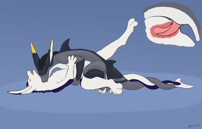 animal_genitalia anthro bite duo femboy genital_slit genitals male male/male neck_bite penetration slit_penetration slit_play kiraderg_(artist) mythology aquatic dragon fish mythological_creature mythological_scalie scalie shark hi_res