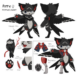 4_toes ambiguous_anthro ambiguous_feral ambiguous_gender amputated_leg anthro apodidae avian_feet black_body black_ears black_feathers black_scutes black_tail black_wings branch countershade_face countershade_torso countershading facial_markings feathers feet female female_symbol feral forehead_markings forked_tail gender_symbol grey_body grey_countershading grey_feathers head_markings heterochromia markings missing_leg mouth_closed multicolored_body multicolored_feathers open_mouth pawpads prosthetic prosthetic_leg prosthetic_limb red_bow red_inner_ear red_insides red_pawpads red_scar red_tongue scar scutes simple_background smile solo standing symbol tail text toes tongue unusual_anatomy unusual_tail white_background winged_arms wings jejejunum mythology pitty_(jejejunum) apodiform avian bird chimney_swift gryphon mythological_avian mythological_creature swift_(bird) 1:1 2025 character_name english_description full-length_portrait hi_res model_sheet multiple_images portrait species_name female_(lore)