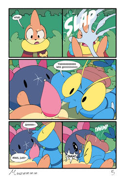 ambiguous_gender bow_ribbon cape clothing dialogue eyewear fellatio feral genitals glasses grass hat headgear headwear male male/ambiguous oral penile penis plant questionable_consent rock sex shrub slap speech_bubble text muzzzzz nintendo pokemon pokemon_mystery_dungeon spike_chunsoft buizel clauncher generation_4_pokemon generation_6_pokemon generation_7_pokemon pokemon_(species) pyukumuku 2026 absurd_res comic digital_media_(artwork) english_text hi_res female_(lore)