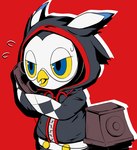 anthro beak blue_eyes electronics hood landline_phone male phone phone_call rotary_phone solo yellow_sclera zipper a_midnight_cat atlus megami_tensei megami_tensei_persona sega ruferu_(persona) avian bird owl digital_media_(artwork) hi_res