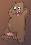 anthro balls belly bodily_fluids brown_body brown_fur cum cum_on_ground erection fur genital_fluids genitals humanoid_genitalia humanoid_penis male navel penis simple_background slightly_chubby solo tongue tongue_out peachy-pudding cartoon_network we_bare_bears grizzly_(we_bare_bears) bear brown_bear grizzly_bear mammal ursine 2019 absurd_res hi_res