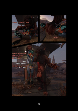 anthro arm_grab clothing dialogue duo erection femboy genitals holding_arm horn male male/male motorcycle outside penis size_difference text torn_clothing vault_suit vehicle wings sanythefox fallout microsoft blue_devil sany_van_fox cryptid lagomorph mammal wolpertinger 3d_(artwork) absurd_res comic digital_media_(artwork) english_text hi_res