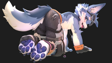 anthro athletic athletic_anthro athletic_male biped blue_pawpads blush blush_lines bottomwear clothing crawling ear_piercing ear_ring eyewear eyewear_on_head goggles goggles_on_head kemono looking_at_viewer male pants pawpads paws piercing ring_piercing shirtless_anthro shirtless_male solo tongue tongue_out torn_bottomwear torn_clothing torn_pants nekokaii canid canine canis mammal wolf 16:9 3d_(artwork) digital_media_(artwork) widescreen