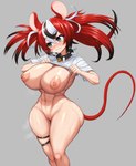 areola big_breasts biped blush bodily_fluids bottomless breasts clothed clothing clothing_lift female genitals grey_background hair nipples pussy red_hair shirt shirt_lift simple_background sweat thick_thighs topwear jadf hololive hololive_en vtuber hakos_baelz animal_humanoid humanoid mammal mammal_humanoid mouse_humanoid murid murid_humanoid murine murine_humanoid rodent rodent_humanoid absurd_res hi_res