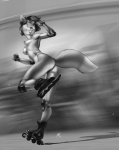 action_pose anthro breasts butt eyewear female genitals inline_skates looking_back nipples nude pose pussy raised_tail roller_skates skating solo sunglasses tail miles_df canid canine fox mammal greyscale monochrome