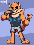 anthro black_outline chibi countershading electronics front_view male microphone muscular outline simple_background solo shirou_muffin friday_night_funkin' otake canid canine canis domestic_dog mammal 3:4 absurd_res digital_media_(artwork) full-length_portrait hi_res portrait