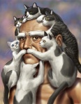 bald beard black_body black_fur blue_eyes brown_eyes clothing eyebrows facial_hair feral fur group hair hat headgear headwear humor looking_at_viewer male mustache surrealism tail whiskers white_body white_fur wig yellow_eyes matataku old_man_(matataku) domestic_cat felid feline felis human mackerel_tabby mammal tabby_cat 2010