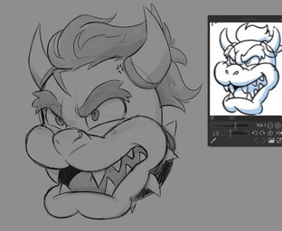 2_horns angry anthro black_collar collar cross-popping_vein eyebrows frown furrowed_eyebrows grey_background grey_eyebrows grey_eyes grey_hair grey_tongue greyscales hair horn king male open_frown open_mouth royalty sharp_teeth short_hair simple_background solo spiked_collar spikes teeth thick_eyebrows three-quarter_view tongue white_eyebrows white_hair feeniroir mario_bros nintendo bowser koopa scalie 2023 digital_drawing_(artwork) digital_media_(artwork) english_description headshot_portrait portrait redraw reference_image shaded male_(lore)
