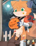 anthro balls biped countershade_face countershade_fur countershade_torso countershading duo fingers flaccid foreskin fur genitals green_eyes holidays humanoid_genitalia humanoid_penis jack-o'-lantern kemono male moon orange_body orange_fur penis sex shota tail text young young_anthro yupa halloween jaberwocky canid canine fox mammal english_text hi_res