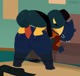 anal anal_penetration anthro anthro_on_anthro anthro_penetrated anthro_penetrating anus balls big_butt big_penis blush bottomless butt clothed clothing clothing_around_legs duo eyes_closed female from_behind_position genitals huge_butt huge_penis huge_thighs larger_female larger_penetrated male male/female panties panties_around_legs penetration penile penile_penetration penis penis_in_ass perching_position sex size_difference small_but_hung smaller_male tailless thick_thighs underwear underwear_around_legs vulva bitebox64 night_in_the_woods germ_warfare_(nitw) mae_borowski avian bird domestic_cat felid feline felis mammal 2d_animation animated hi_res