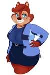 anthro belt blue_eyes bottomwear breasts brown_body brown_fur choker clothed clothing curvy_figure eyelashes female fully_clothed fur hand_on_hip jewelry markings mature_female mole_(marking) necklace shirt simple_background skirt smile solo topwear voluptuous white_background wide_hips catsmeow chip_'n_dale_rescue_rangers disney chip's_mom_(disney) chipmunk ground_squirrel mammal rodent sciurid hi_res