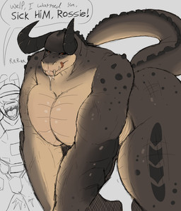 all_fours anthro big_breasts black_sclera bodily_fluids breast_squish breasts bulge dialogue dripping drooling duo erection female growling hair hair_over_eyes horn huge_breasts larger_female licking looking_at_viewer male muscular muscular_female open_mouth red_eyes saliva saliva_drip self_lick sharp_teeth simple_background size_difference speech_bubble spines squish teeth text thick_thighs tongue tongue_out vein veiny_muscles wide_hips lowkey_nottoast fallout microsoft deathclaw lagomorph leporid mammal rabbit scalie 2020 absurd_res english_text hi_res sketch