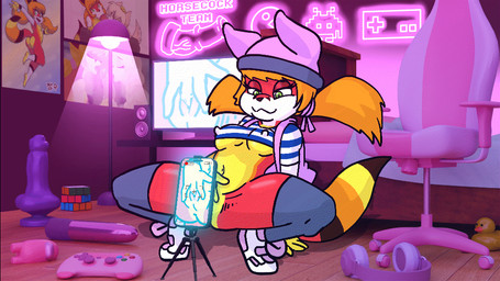 3d_background accessory amogus animal_dildo animal_sex_toy anthro bed bedroom blue_clothing blue_crop_top blue_shirt blue_topwear bodily_fluids breasts brown_nose brown_tail butt canine_dildo cellphone chair close-up clothing controller crop_top crouching dildo electronics female fingering fingering_self footwear fur furniture furniture_lamp game_controller genital_fluids green_eyes grey_clothing grey_hat grey_headwear grey_legwear grey_thigh_highs hair hair_accessory hairband half-closed_eyes hat headgear headphones headwear inside legwear livestream looking_at_self looking_pleasured masturbation monitor multicolored_body multicolored_clothing multicolored_crop_top multicolored_footwear multicolored_fur multicolored_shirt multicolored_shoes multicolored_tail multicolored_topwear narrowed_eyes neon_lights nipple_outline orange_body orange_fur orange_hair orange_tail phone pillow pink_clothing pink_footwear pink_hairband pink_hat pink_headwear pink_shoes pink_sneakers poster red_body red_fur red_tail rubber_duck screen sex_toy shirt shoes smile sneakers solo tail text thigh_highs three-quarter_view topwear two_tone_clothing two_tone_crop_top two_tone_footwear two_tone_hat two_tone_shirt two_tone_shoes two_tone_sneakers two_tone_topwear vaginal vaginal_fingering vaginal_fluids vaginal_masturbation vibrator white_body white_clothing white_crop_top white_fur white_topwear yellow_body yellow_fur yellow_tail charliepops epilepsy_warning among_us bandai_namco innersloth pac-man_(series) rubik's_cube fulvia canid canine canis fox mammal 16:9 2026 2d_animation 3d_(artwork) animated digital_media_(artwork) english_text frame_by_frame loop mixed_media widescreen