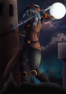 anthro armor assassin blood bodily_fluids breasts corpse death duo female glowing glowing_eyes hair jewelry licking long_hair looking_at_viewer melee_weapon moon night outside piercing small_breasts standing sword tongue tongue_out tongue_piercing weapon naahva eve_hawthorne mammal mephitid skunk vampire 2020 absurd_res hi_res