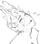 ahegao ambiguous_gender bodily_fluids close-up eyelashes horn looking_pleasured moan narrowed_eyes not_furry open_mouth solo sweat junkochi humanoid monster black_and_white monochrome sketch