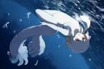 ambiguous_gender breasts featureless_breasts featureless_crotch female looking_at_viewer multi_tail not_furry open_mouth red_eyes solo swimming tail tail_mouth underwater unusual_anatomy unusual_tail water white_body white_skin lansane humanoid unknown_species hi_res