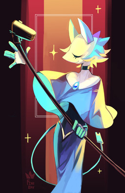 5_fingers anthro blue_clothing blue_dress blue_ears blue_hair blue_tail clothing dress electronics eyes_closed female fingers floating_hands hair humanoid_hands long_tail machine microphone solo standing star tail firebay deltarune undertale_(series) tasque_manager android darkner domestic_cat felid feline felis mammal robot 2022 absurd_res digital_media_(artwork) hi_res signature